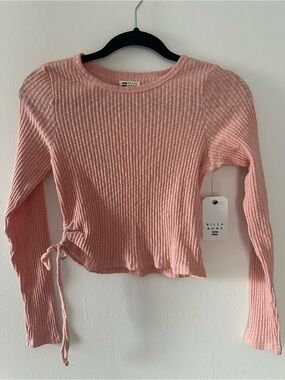 Billabong Dusty Pink Ribbed Long Sleeve with Side Tie L NWT
